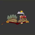 3D Pop Up Book With Fairy Tale Forest River And Colorful Cabin Scenery