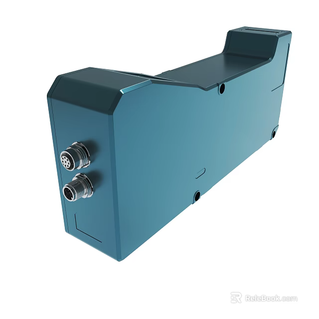 Blue Industrial Device Featuring Two Side Connectors And Sturdy Casing 3d model 