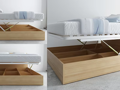 Modern Wooden Double Bed with Built in Storage Drawers for Bedroom Organization 3d model