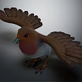 Realistic 3D Bird Model With Brown Feathered Wings Red Chest White Belly And Open Wings