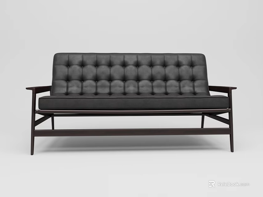 Modern Black Tufted Multi-seater Sofa with Wooden Frame and Buttoned Backrest 3d model