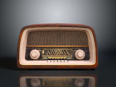 Vintage Retro Radio Design With Wooden Case Front Grille And Control Knobs 3d model