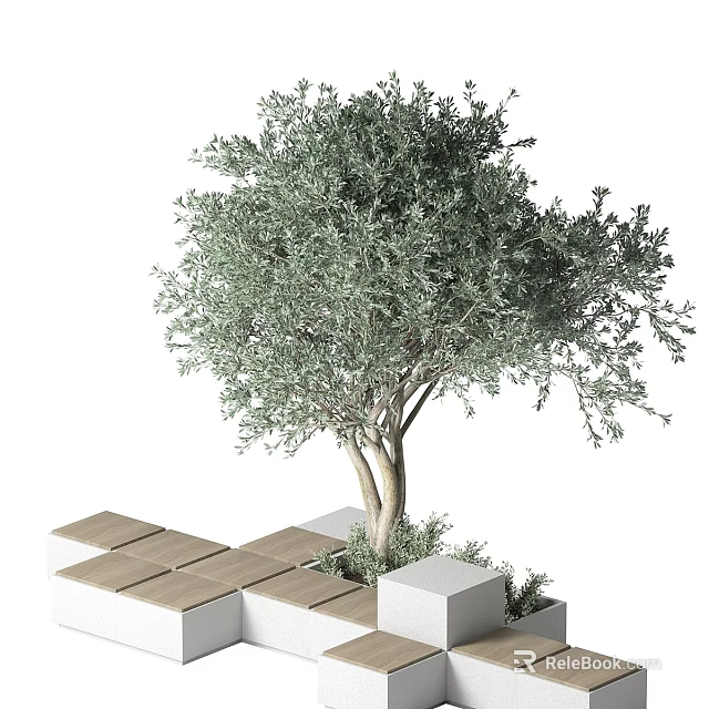 Modern Landscape Seating Design With Square Pavers Tree And Greenery 3d model 