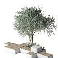 Modern Landscape Seating Design With Square Pavers Tree And Greenery