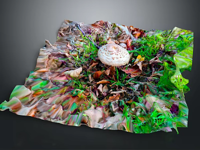 Artistic Pile of Colorful Mixed Vegetables with Mushroom and Green Leaves on Dark Background 3d model