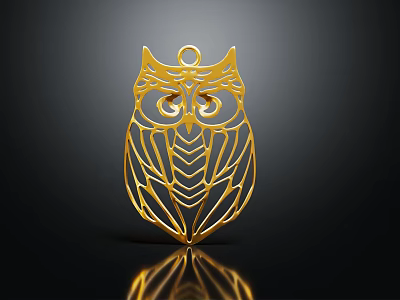 Decorative Ornament Set With Gold Owl Shaped Hollow Out Shiny Design Craft 3d model