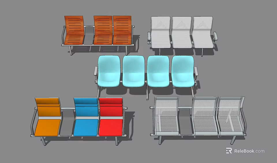Stylish Public Chairs In Various Colors And Modern Designs For Public Areas 3d model 