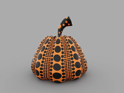 Artistic Pumpkin Sculpture With Orange And Black Polka Dot Pattern And Curved Stem 3d model