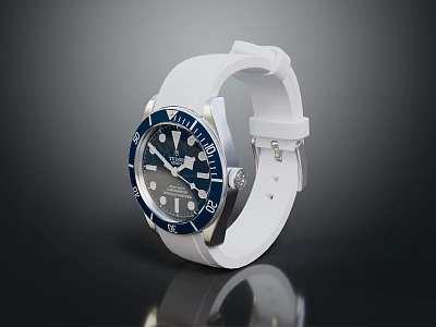 Stylish Analog Wristwatch With White Silicone Strap Blue Dial And White Markers 3d model