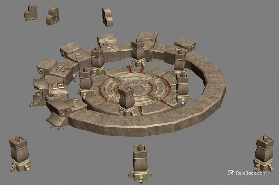Ancient Architecture Circular Stone Structure With Circular Layout Central Decorative Design And Surrounding Stone Blocks 3d model 