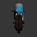 Vintage Blue Motorcycle With White Windshield Brown Seat And Red Wheels