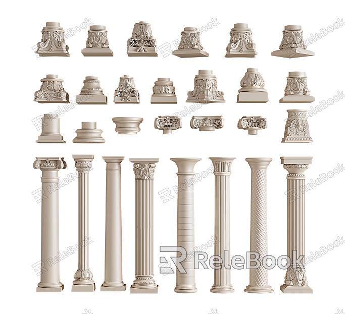 European Roman Column Carved Column Head Carved Column Foundation Carved Column Base Post Pillar Pier Gypsum Foundation model