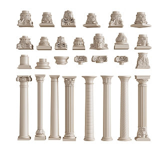 European Roman Column Carved Column Head Carved Column Foundation Carved Column Base Post Pillar Pier Gypsum Foundation 3d model