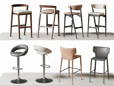 Modern Bar Stools With Various Designs Wooden Metal Frames Swivel Bases And Backrests 3d model