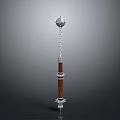 Medieval Weapon Design With Long Brown Shaft Silver Sphere Chain And Decorative Rings