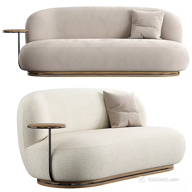 Light Colored Modern Sofas With Soft Cushions And Round Side Tables 3d model 