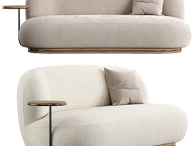 Light Colored Modern Sofas With Soft Cushions And Round Side Tables 3d model