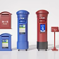 Colorful Post Boxes Collection With Red Blue Designs And Mail Slots 3d model