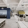 Modern Public Office Space Design With Open Workstations Computers And Glass Partitions 3d model
