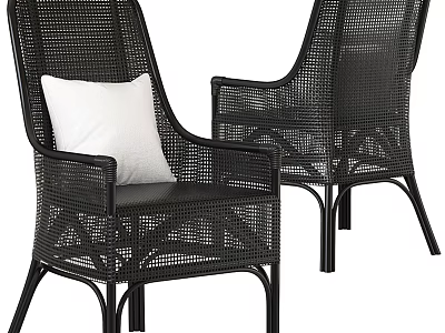 Modern Black Woven Rattan Leisure Chairs Featuring White Cushions And Armrests Design 3d model