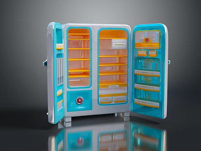Computer Accessory Storage Cabinet With Transparent Doors Multi Layer Shelves Blue White Design Open 3d model