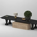 Modern Black Console Table With Lamp Green Plant Tray And Drawer Cabinet