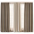 Layered Curtains With Textured Brown Panels And Sheer White Liners For Window Light Filtering