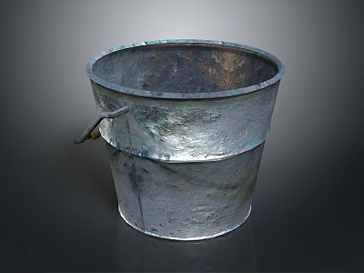 Vintage Metal Bucket With Sturdy Handle For Daily Household Use And Rustic Design 3d model