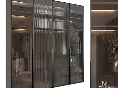 Modern Wardrobe Design With Glass Sliding Doors And Interior Hanging Rods 3d model