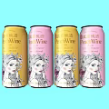 Peach And Pink Wine Cans With Women Illustrations In Yellow Pink On Light Blue Background