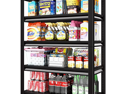 Multi Tier Black Storage Shelf Organizing Kitchen Food Drinks And Cleaning Supplies 3d model