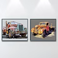 Two Vintage Truck Paintings As Wall Decor With Rustic Weathered Design 3d model