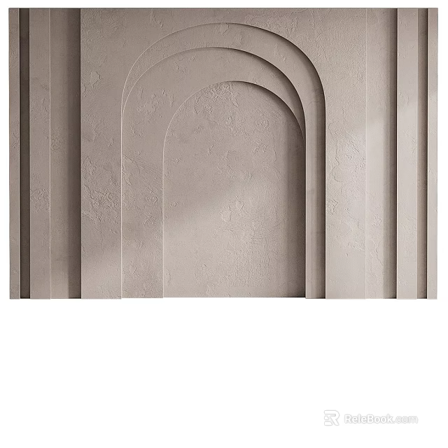 Modern Minimalist Textured Concrete Wall With Arched Design And Vertical Lines 3d model 