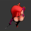 Game Movie Character In Red Sequined Dress High Slit Red Hair Pink Gloves Holding Wand