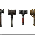Weapon Hammers With Various Head Designs And Different Handle Materials 3d model