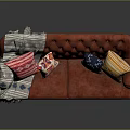 Red Tufted Two Seater Sofa With Colorful Pillows And Cozy Blanket