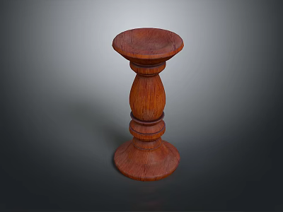 Brown Wooden Candle Holder With Carved Design And Classic Stand For Home Decor 3d model