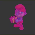 Smurf Game Movie Character With Blue Body Red Hat Holding Gift Box Smiling