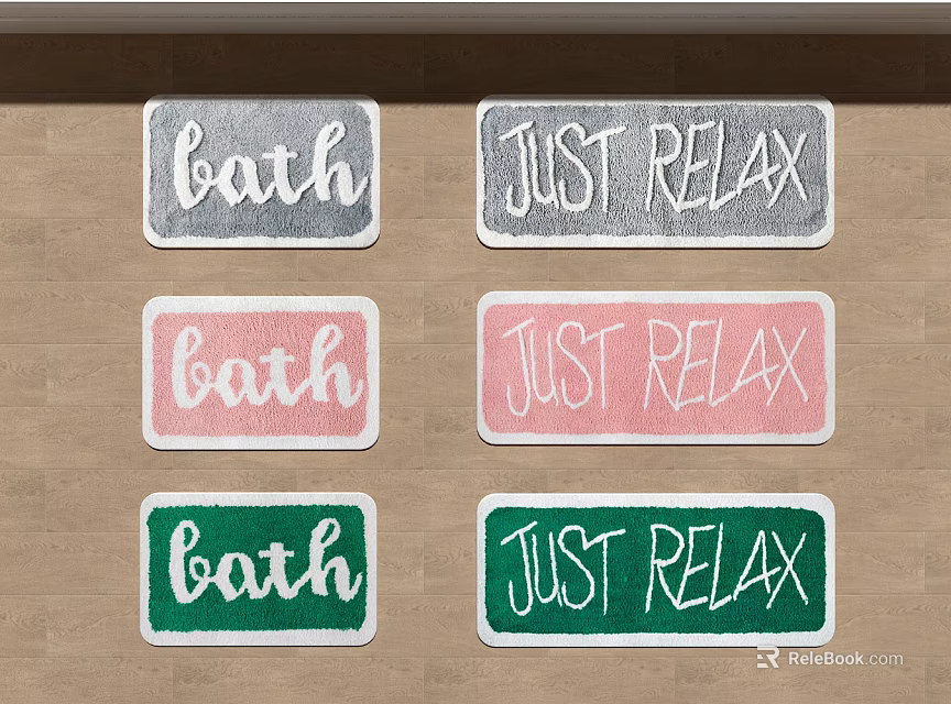 Decorative Square Carpet Featuring Gray Pink Green Bath And Just Relax Text Patterns 3d model