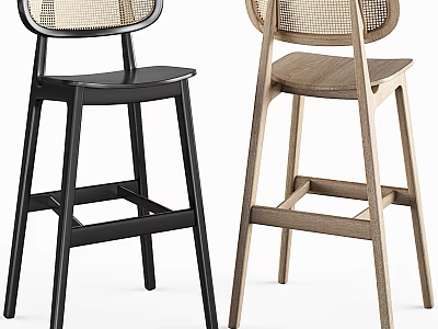 Modern Bar Stools With Woven Backrest In Black And Natural Wood Design 3d model