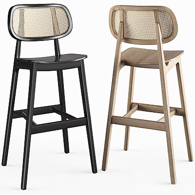 Modern Bar Stools With Woven Backrest In Black And Natural Wood Design 3d model