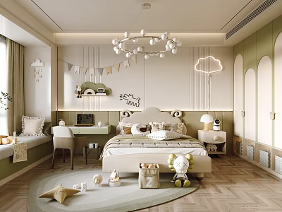 Cozy Kids Bedroom Interior With Bed Chandelier Rug And Toys 3d model