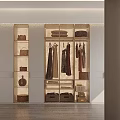 Modern Walk in Closet Interior Design With Hanging Clothes Storage Shelves And Bags