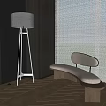 Modern Living Room Interior Design With Floor Lamp Mirror Bench And White Blinds