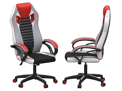 Red Gray Black Ergonomic Office Chair With Armrests And Swivel Wheels 3d model