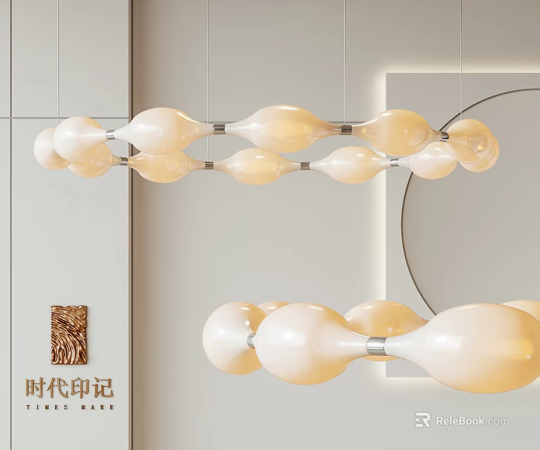 Elegant Modern Chandelier with Multiple Cream White Bulb Shapes for Interior Design 3d model 
