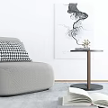 Modern Grey Single-seater Sofa With Houndstooth Pillow Knitted Texture Side Table And Open Book 3d model