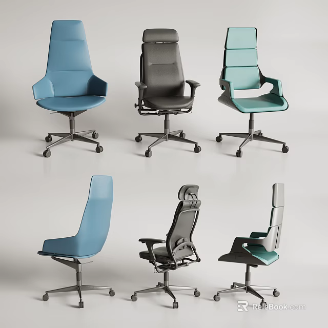 Modern Blue Black Light Green Office Chairs Different Styles Displayed From Multiple Angles 3d model