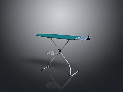 Green Ironing Board With Metal Frame And Electric Iron On Top 3d model