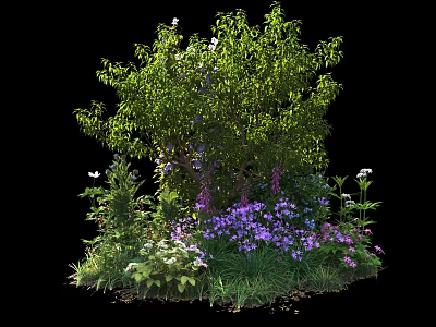 Garden Shrubs With Lush Green Leaves Purple White Flowers And Vibrant Green Grass 3d model